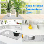 Large Stone Dish Drying Mat for Kitchen Counter,24"(L)×16"(W),Collapsible Quick Dry Dish Drying Mat,Diatomaceous Earth Mats for Cutlery, Pots and Bottles,Match Any Countertop