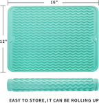 Silicone Dish Drying Mat for Multiple Usage,Easy clean,Eco-friendly,Heat-resistant Silicone Mat for Kitchen Counter or Sink,Refrigerator or drawer liner Mint L 16 inches x 12 inches