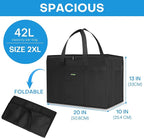 JUNGYOON Heavy-Duty Insulated Grocery Bags & Picnic Basket – Collapsible Cooler Bag with Zippered Top | Reusable Shopping Bags for Groceries, Picnics, Easy Storage (XXL Black)