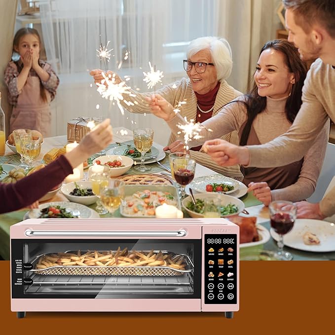 SEEDEEM 9-in-1 Air Fryer Oven, 16-Quart Countertop Convection Oven with Toaster, Broil, Pizza, Dehydrator, Large Capacity Kitchen Appliance in Pink, Silver, Black