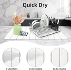 Stone Dish Drying Mat, 24"(L)×16"(W) - Fast-Drying, Collapsible Kitchen Counter Mat for Dishes, Cups & Bottles with Sanding Tool + Placemat, White