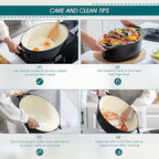 vancasso Enameled Cast Iron Oval Dutch Oven, 9.3 Quart with Non-Stick Enamel Coating for Bread Baking, Black Double Handle Pot with Lid