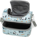 Insulated Kids Dual Compartment Lunch Bags Tote for Girls Boys Toddler Lunch Boxes Pre-School Toddler Kindergarten Picnic Camp Food Cooler Thermal with Strap (Z Light Blue Car)