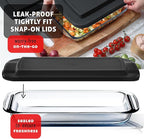 EATEX 16-Piece Deep Glass Casserole Dishes for Oven with Plastic Lids, Glass Baking Dishes for Oven, Rectangular Bakeware for Lasagna, Cooking, Leftovers, Kitchen, Freezer to Oven Dishwasher Safe