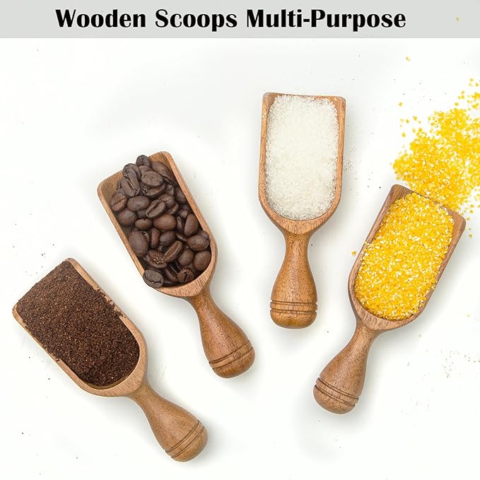 Wooden Scoops for Canisters 2PCS Wooden Scoop for Jars 4.9″Med-size Acacia Measuring Spoon for Ground Coffee Scoops Shovel Kitchen Scooping for Powder Bath Salt Laundry Detergent Shove-Multipurpose
