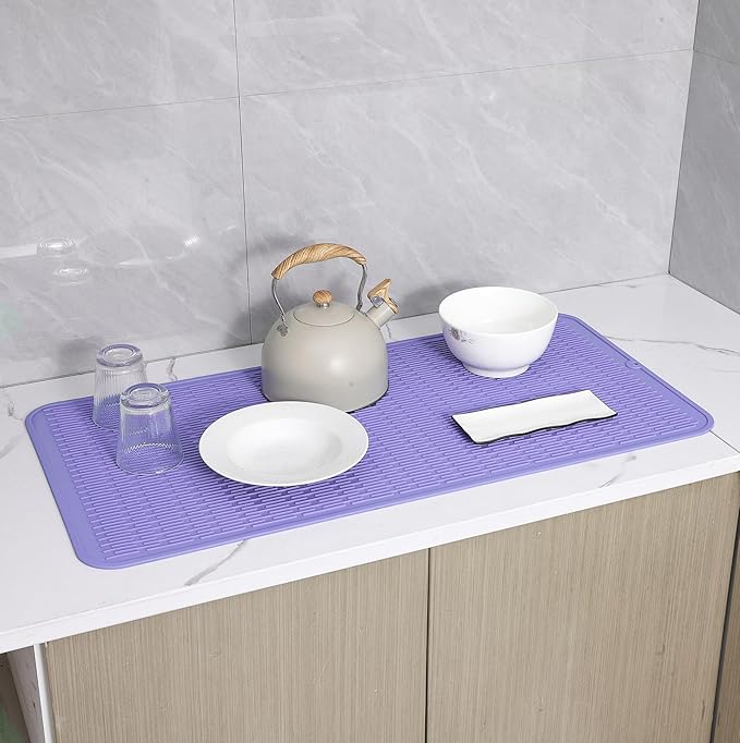 Silicone Dish Drying Mat for Multiple Usage,Easy clean,Eco-friendly,Heat-resistant Silicone Mat for Kitchen Counter or Sink,Refrigerator or Drawer Liner Light Purple 5XL 36inches x 18inches
