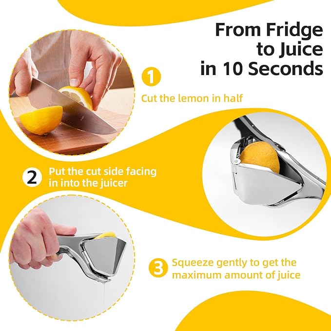 Lemon Squeezer Stainless Steel, Heavy - duty Lime Squeezer, Manual Citrus Squeezer, Manual Juicer That Easily Squeezes Out All the Juice