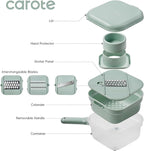 Carote Cheese Grater with Container, Kitchen Vegetable Mandoline Slicer Shredder with Interchangeable Blades, BPA-Free Container with Removable Handle, Grater for Onion, Fruit, Vegetables, Sage Green