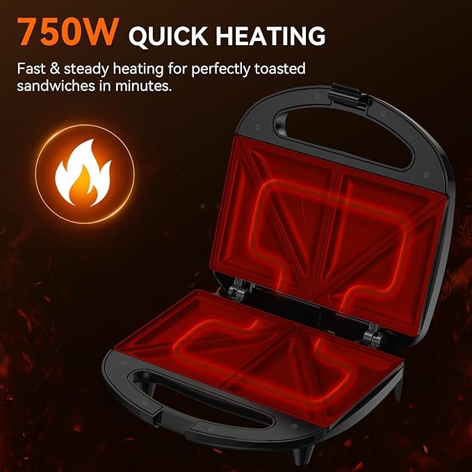 OSTBA Sandwich Maker, 2 Slice Grilled Cheese Maker with Non-stick Triangle Plates, Indicator Lights, Cool Touch Handle, Easy to Clean and Store, 750W