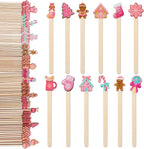 Jinei 120 Pcs Christmas Gingerbread Coffee Stir Sticks Natural Wooden Disposable Drink Stirrers for Hot Chocolate Milkshake Cocktail Restaurant Home Office