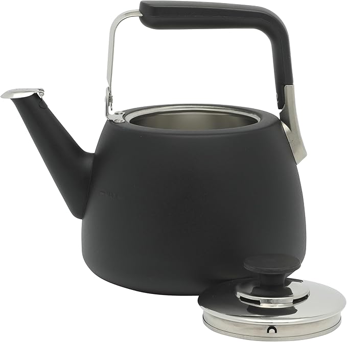 Sur La Table Kitchen Essentials Large 2 QT Heavy Gauge Stainless Steel Whistling Tea Kettle - Matte Black