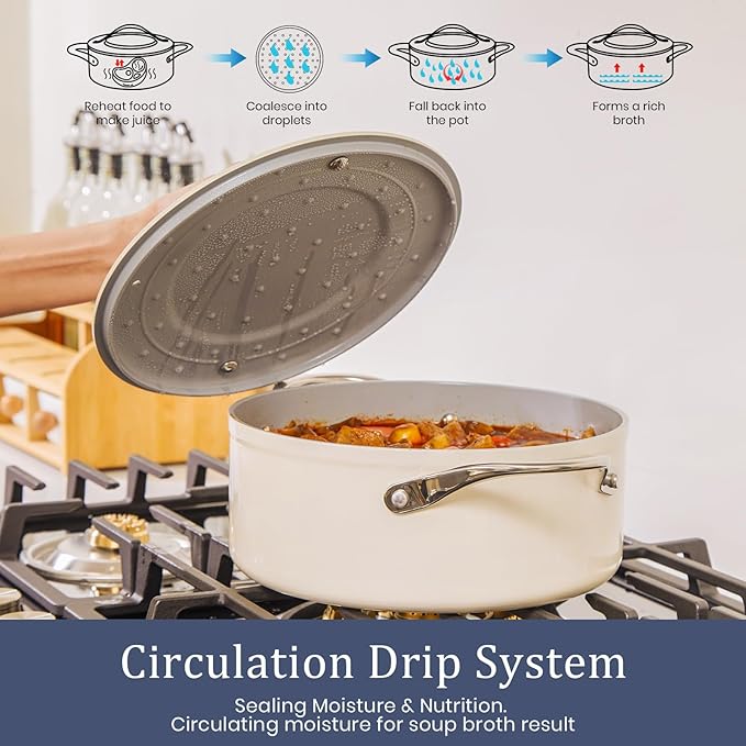 Stock Pot 4.5QT Nonstick Ceramic Dutch Oven with Lid (9.5") Non-Toxic PFAS-Free Even Heat Distribution, for Braising, Baking Bread & Soups, Compatible for All Cooktops(Induction/Gas/Electric) Oven Safe to 500°F, Navy Blue