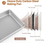 9x11 Baking Pan, Rectangle Cake Pan, 2-Pieces Nonstick Sheet Cake Pans Heavy Duty, Toaster Oven Tray Deep Size for Lasagna, Brownie, Siliver