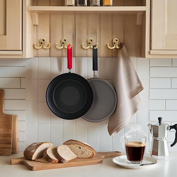 Coat Hooks Wall Hooks for Hanging - 25 Pack Gold Double Prong Hook Wall Mounted - Great for Living Room, Bedroom, Entryway, Closet for Coat, Bag, Towel, Hat, Key, Cup, Heavy-Duty, Easy to Install