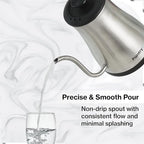 1.0L 1500W Gooseneck Electric Kettle - Stainless Steel Interior - Rapid-Boil - Auto Shut-Off, Boil-Dry Protection, Temperature Control, LED Indicator - Silver by The Display Guys