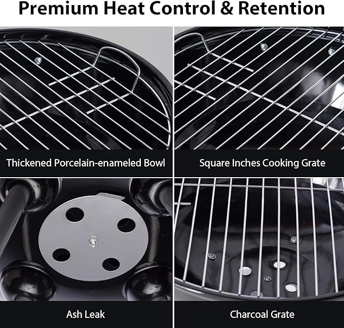 Charcoal Grill 18 inch Barbecue Grill with Waterproof Grill Cover for Outdoor Courtyard Picnic Camping Tailgating BBQ Kettle