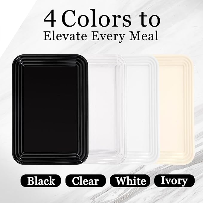 SUT 4-Pack Ivory Serving Trays for Entertaining, 16" x 11" Serving Platters for Snacks, Fruit, Cookies, Dessert, Reusable Plastic Trays for Serving Food and Party Organization in Kitchen &for Parties