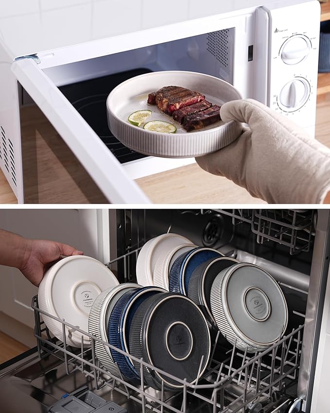 famiware Star 8.25" Pasta Bowls, Large Dinner Bowls Set of 4, Salad Bowl Plates, Shallow Bowls for Eating, Matte White (Full Glaze)