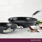 Anolon Smart Stack Hard Anodized Nonstick Frying Pan Set/ Skillet Set - 10 Inch and 12 Inch, Black