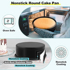 LIANYU Round Cake Pans Set of 2, 6 Inch Round Layer Cake Tins for Baking, Nonstick Stainless Steel Round Baking Pan, Bakeware for Oven & Dishwasher, Non Toxic & Heavy Duty, Black