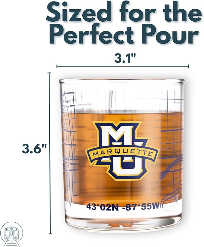 Greenline Goods – University of Marquette Golden Eagles College Whiskey Glasses (Set of 2), 10 oz – Full-Color Logo + Campus Map