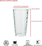 20-ounce Plastic Tumblers, Acrylic Drinking Glasses High-Balls, set of 6 Clear Reusable Plastic Cups, Stackable, BPA-Free, Shatter-Proof, Dishwasher-Safe