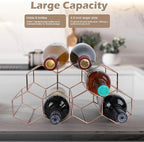 Rose Gold Wine Racks Countertop 9 Bottle,Geometric Stainless Steel Wine Bottle Holder,Compact Small Wine Rack for Cabinet Pantry Bar Table No Assembly Required
