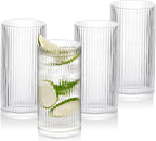 WHJY Ribbed Glassware Tall Highball Glasses Unique Everyday Drinking Glasses Set of 4 for Cocktail, Whiskey, Beer, Juice -13 oz 5.7"