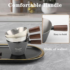 Mongdio Espresso Measuring Cup, Stainless Steel Espresso Shot Cups with Wooden Handle and Double Spouts, 3.4OZ/100ML, Silver