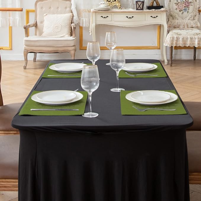 Linen Placemats Set of 8, Machine Washable, Heat Resistant, Wrinkle Free, Thick Polyester Kitchen Place Mats for Dining Table (Green)