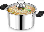 5 Quart 3-Ply Cooking Stock Pot with Lid, P&P CHEF Stainless Steel Large Pot for Pasta Soup, Work on Multi Stove, Heavy Duty & Dishwasher Safe, Dual Heat-resistant Handles & Visible Lid