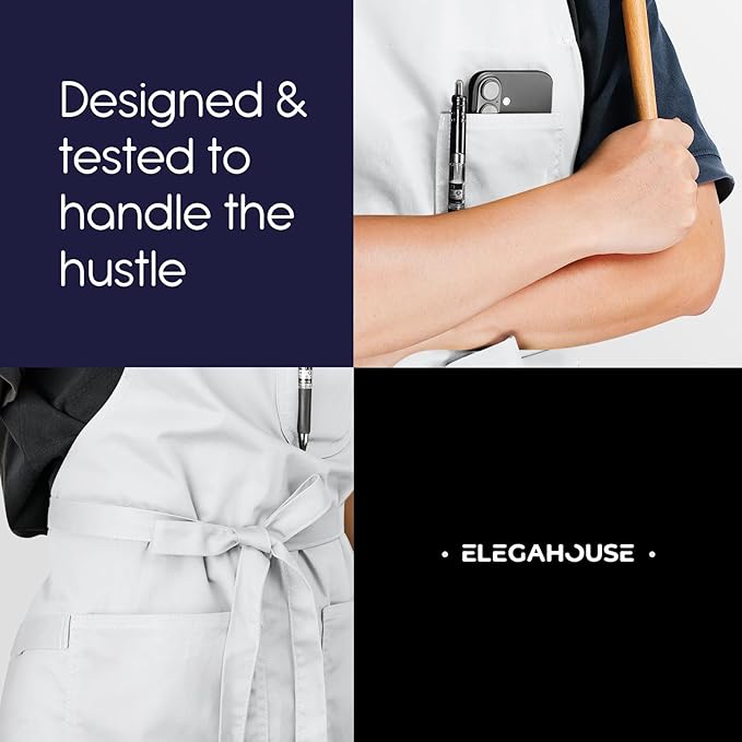 Unisex Apron with Pockets for Cooking, Salon & Art - 100% Cotton Adult Kitchen, Chef, Stylist Apron