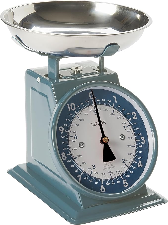 Taylor Mechanical Kitchen Weighing Food Scale with Bowl, Weighs up to 11lbs, Measures in Grams and Ounces, Food Scales for Kitchen, Storm Blue
