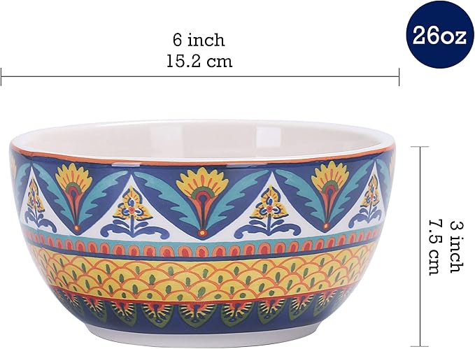 Bico Havana Cereal Bowls Set of 4, 26 oz Deep Ceramic Soup Bowls for Cereal, Salad, Noodles, Kitchen, Microwave and Dishwasher Safe, Gift for Housewarming and Thanksgiving