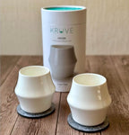 KRUVE CASCADE Porcelain Coffee Cups, 2.5oz Double-Walled Espresso Cups, Sensory Espresso Coffee Mug Set for Heat Retention, White Porcelain Drinking Glasses with Enhanced Aroma, Elegant Cup Design