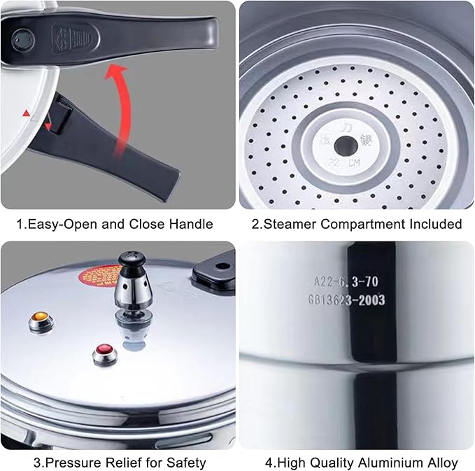Pressure Cooker, Non-Stick Pressure Cookers With Steamed Layer Aluminum Alloy Superabrasive Gas Cooktop and Induction Cooker Dual-Use for Fast Cooking (3L for 1-2 people)