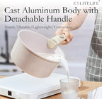 ESLITE LIFE Nonstick Cookware Sets with Detachable Handle,Ceramic Coating Pots and Pans Set Kitchen Cooking Set, Compatible with All Stovetops, PTFE & PFOA Free, White, 10 Pcs Set