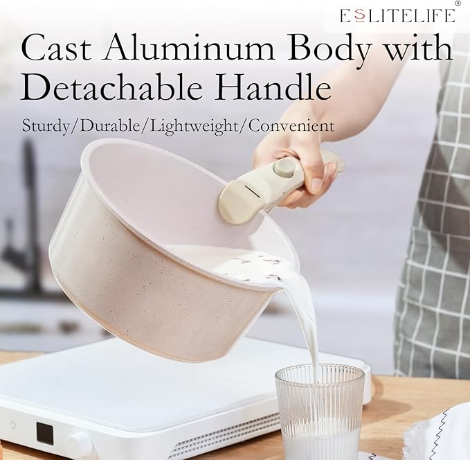 ESLITE LIFE Nonstick Cookware Sets with Detachable Handle,Ceramic Coating Pots and Pans Set Kitchen Cooking Set, Compatible with All Stovetops, PTFE & PFOA Free, White, 10 Pcs Set