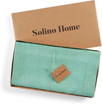 Solino Home Linen Tablecloth 60 x 120 Inch - 100% Pure Linen Chambray Aqua Table Cloth for Rectangle Tables - Athena, Machine Washable Tablecloth for Summer