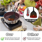 TeamFar Silicone Cooking Utensils Set of 5, Kitchen Utensils Solid & Slotted Spoons Turners Pasta Server for Nonstick Cookware, Healthy & Heat-Resistant, Seamless & Non-Scratch, Dishwasher Safe, Black