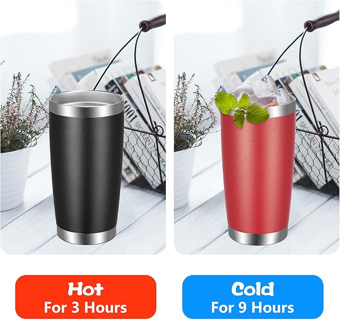 VEGOND 20oz Tumbler with Lid and Straw Stainless Steel Tumbler Cup Bulk Vacuum Insulated Double Wall Travel Coffee Mug Powder Coated Coffee Cup(Powder Red 6 Pack