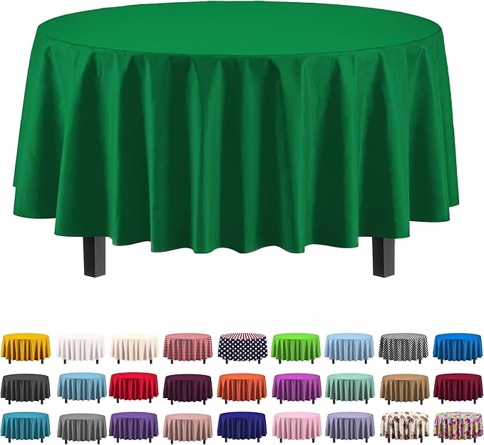 Exquisite Party Solids 12-Pack Premium Plastic Tablecloth 84in. Round Table Cover - Emerald Green