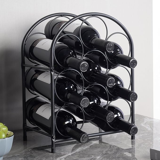 GOSSI 3- Tier Home Wine Bar for Wine Lovers Restaurant Hotel Wine Rack Standing Floor Cabinets Wine Bottle Holders Stands - Black 9 Bottle Metal Stand Christmas Decorations（23036）