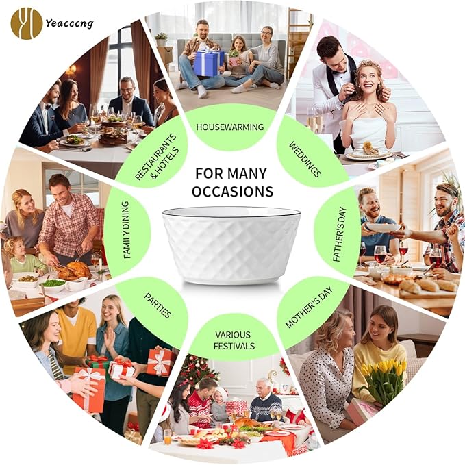 Yeacccng Ceramic Soup Bowls Set of 6, 30 Oz White Cereal Bowls, 6 inch Small Soup Bowls for Soup, Oatmeal, Salad, Pasta, Snacks, Fruits, Dishwasher & Microwave Safe, Scratch-Resistant, Lead-Free