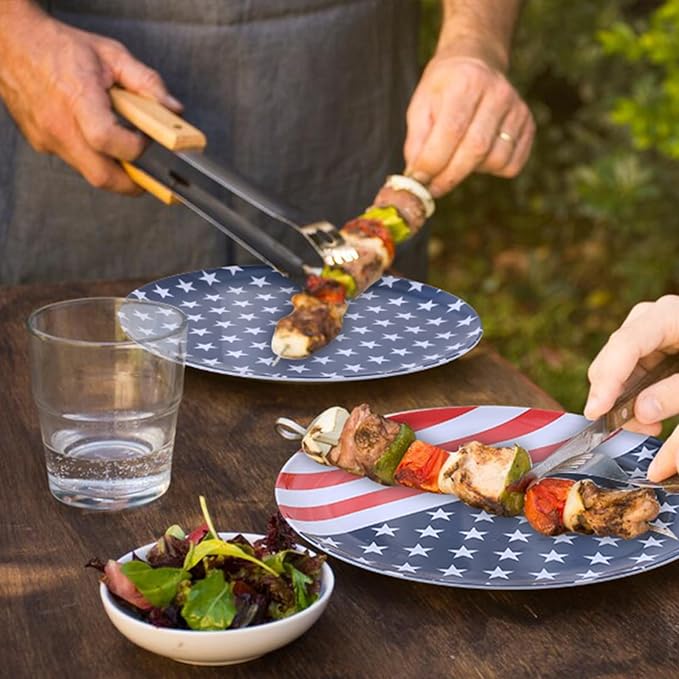 12-Piece Melamine Dinner Plates - 10 Inch Unbreakable Plates for 4th of July Party, Red White Blue Decorations, Lightweight Dinnerware for BBQ, Picnic, Independence Day - Mixed Colors