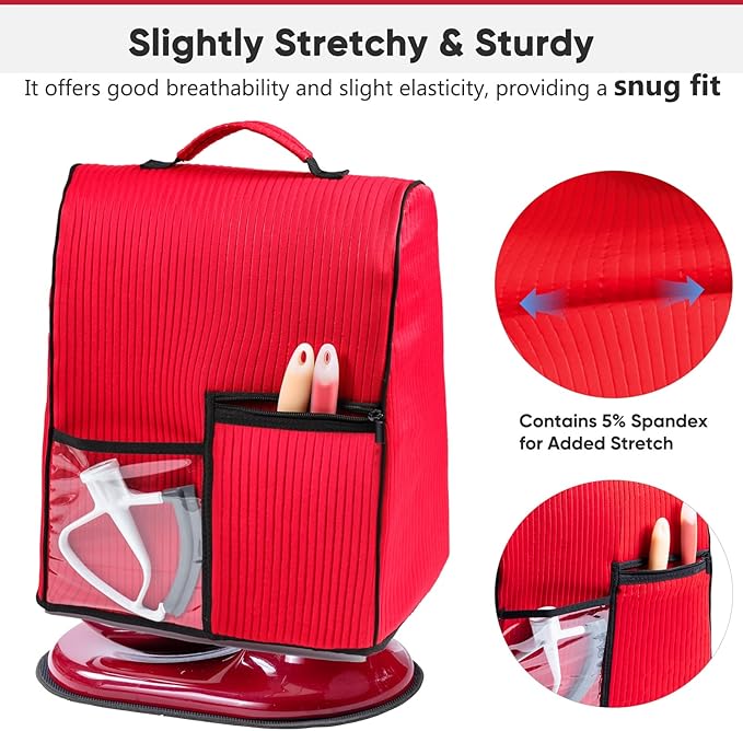 BAGSPRITE Stand Mixer Cover with Applicance Slider for KitchenAid 4.5/5 Quart Bowl Lift Mixers – Kitchen Appliance Dust Cover with Pockets for Kitchen Aid Accessories and Attachments