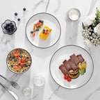 MALACASA Plates and Bowls Sets, 24 Pieces Modern Porcelain Dinnerware Set for 8 White Kitchen Dinner Dining Ware Set wtih Black Rim Ceramic Dishware Dishes Microwave and Dishwasher Safe, Series LUNA