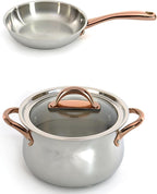 BergHOFF Ouro Gold 18/10 Stainless Steel 3Pc Cookware Set With Glass Lids for Starters Induction Pots and Pans PFOA-free, Rose Gold Handle