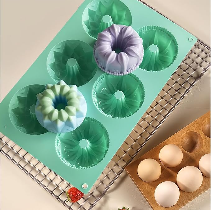 3pcs Mini Bundt Cake Pan,6-Cavity Fluted Tube Cake Pan,Silicone Cupcake Molds for Baking, Nonstick Cupcakes Mold for chocolate/Brownie/Jello