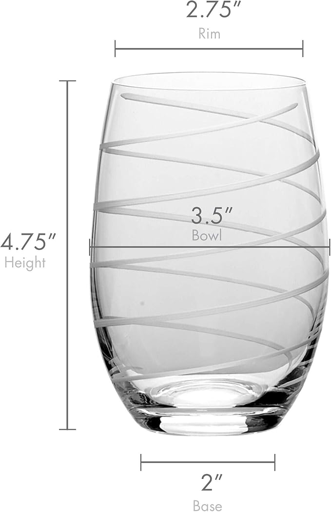 Mikasa Cheers Stemless Wine Glasses, Set of 4, 17-Ounce Clear Glasses, Durable and Elegant, Perfect for Red or White Wine, Dishwasher Safe